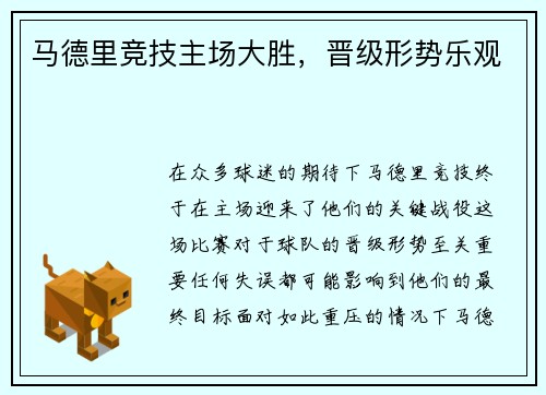 马德里竞技主场大胜，晋级形势乐观