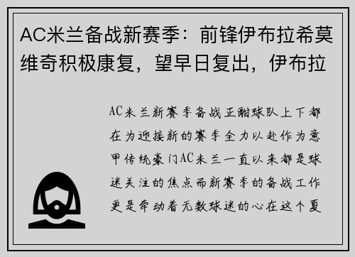 AC米兰备战新赛季：前锋伊布拉希莫维奇积极康复，望早日复出，伊布拉希莫维奇ac米兰肌肉壁纸